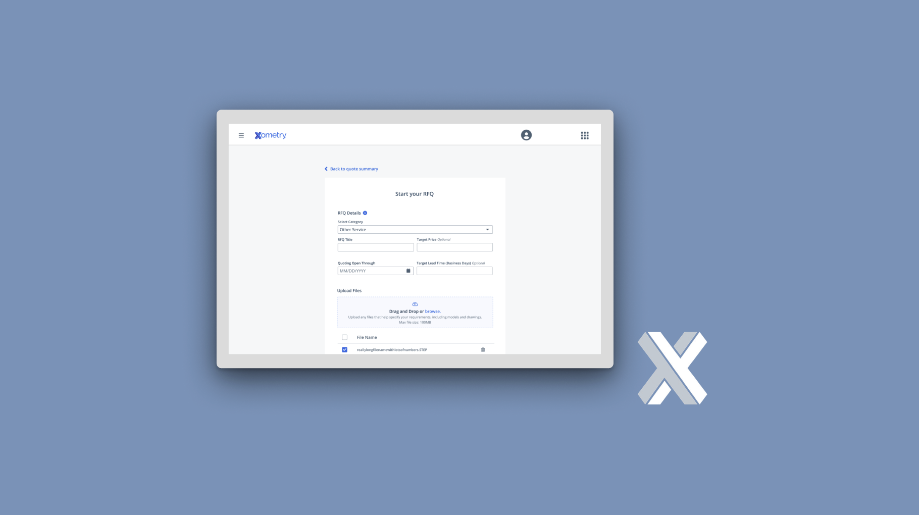 Xometry RFQ Process Interface